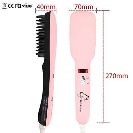 Tec Bean 2-in-1 Ionic Hair Straightener Brush with 5 Heat Settings and Heat Resistant Glove - Khazanay