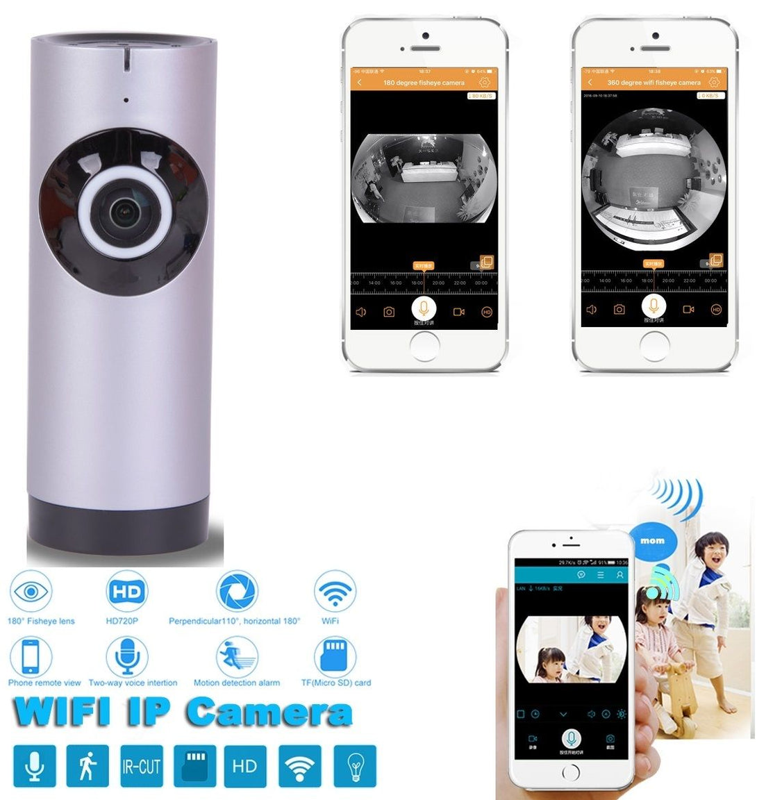 Panoramic View Home Security Camera Clever WiFi Monitor For iPhones Android (White) - Khazanay